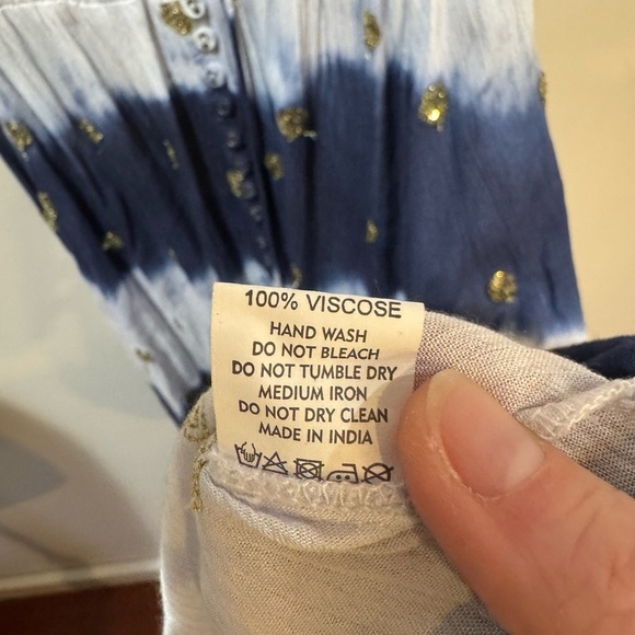 GOA‎ Paris Blue & White Asymmetric Hem V Neck Midi Dress Floaty Fairycore Sz M - Picture 10 of 14